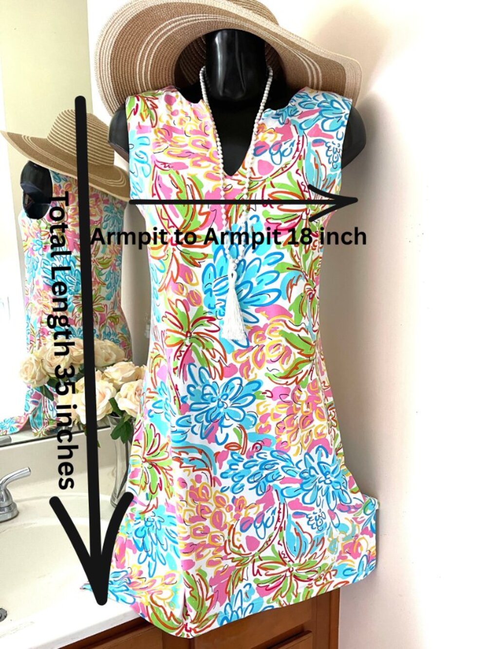 BARBARA GERWIT Dress MEDIUM pink/blue sleeveless Floral Sun Dress Stretch - Picture 4 of 8